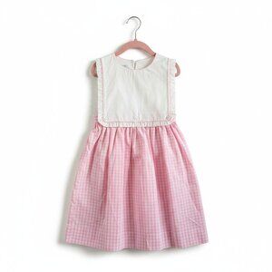 Southern Sunshine Girls Check Basic Bib Ruffle Pink Dress Size 6 NEW